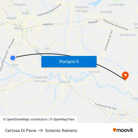 Certosa Di Pavia to Solarolo Rainerio map
