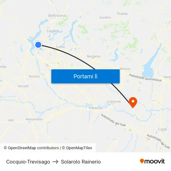 Cocquio-Trevisago to Solarolo Rainerio map