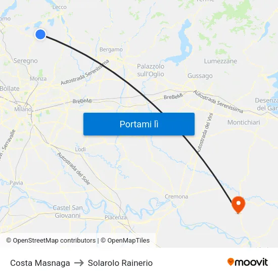 Costa Masnaga to Solarolo Rainerio map