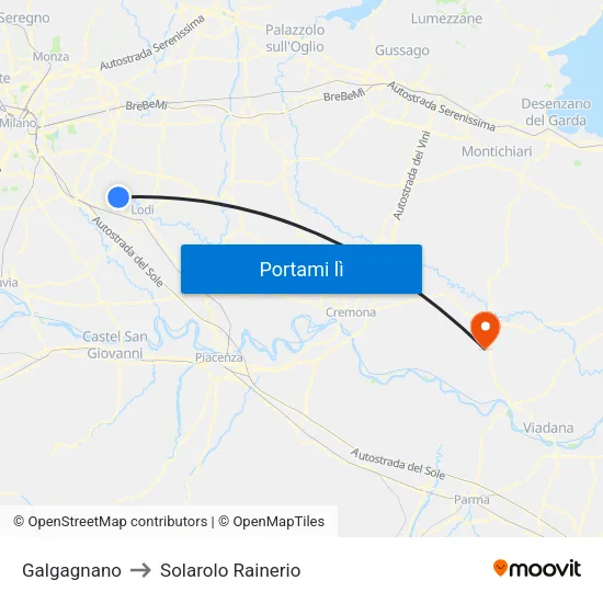 Galgagnano to Solarolo Rainerio map
