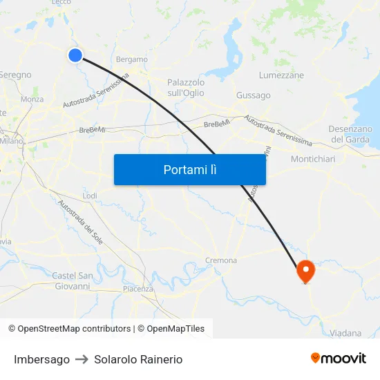 Imbersago to Solarolo Rainerio map