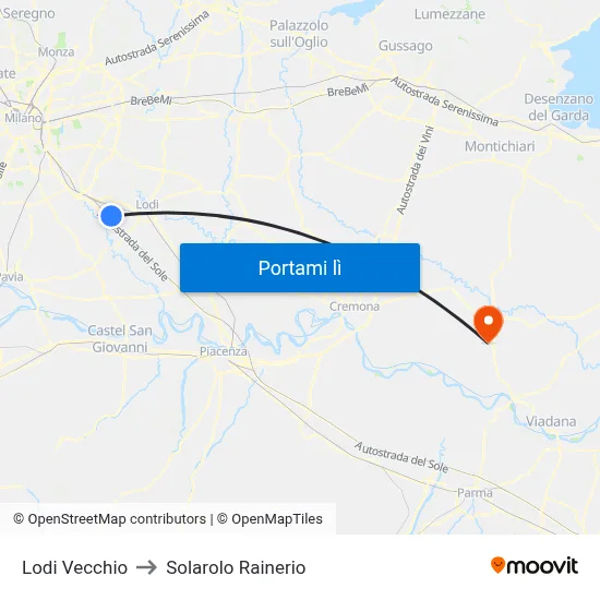 Lodi Vecchio to Solarolo Rainerio map