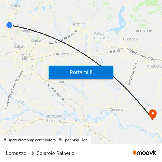Lomazzo to Solarolo Rainerio map