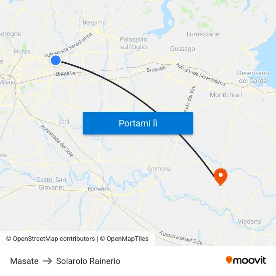 Masate to Solarolo Rainerio map
