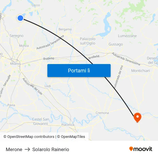 Merone to Solarolo Rainerio map