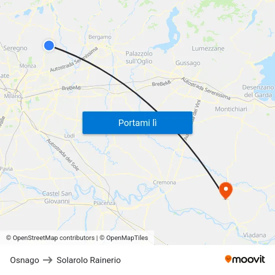 Osnago to Solarolo Rainerio map