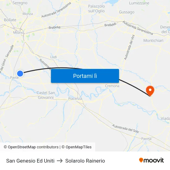 San Genesio Ed Uniti to Solarolo Rainerio map