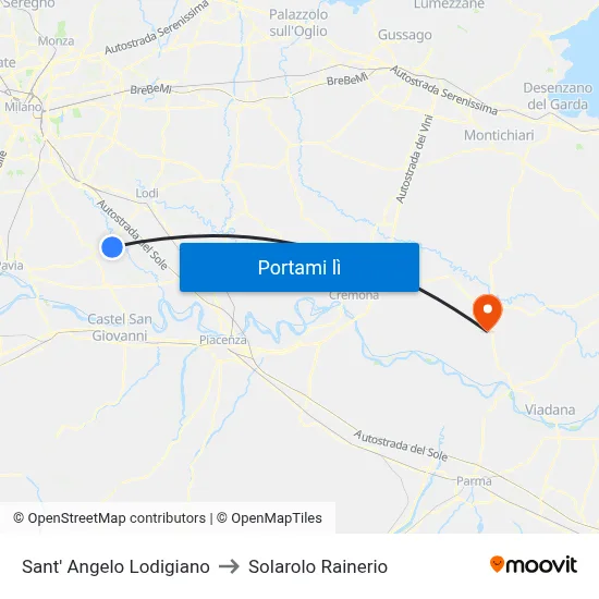 Sant' Angelo Lodigiano to Solarolo Rainerio map