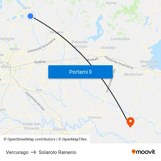 Vercurago to Solarolo Rainerio map