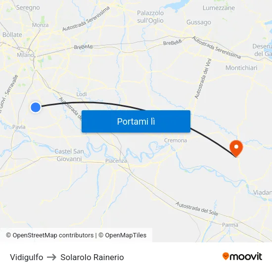 Vidigulfo to Solarolo Rainerio map