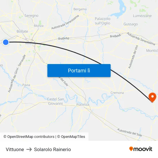 Vittuone to Solarolo Rainerio map