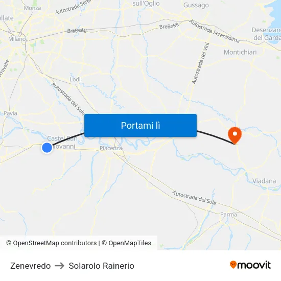 Zenevredo to Solarolo Rainerio map