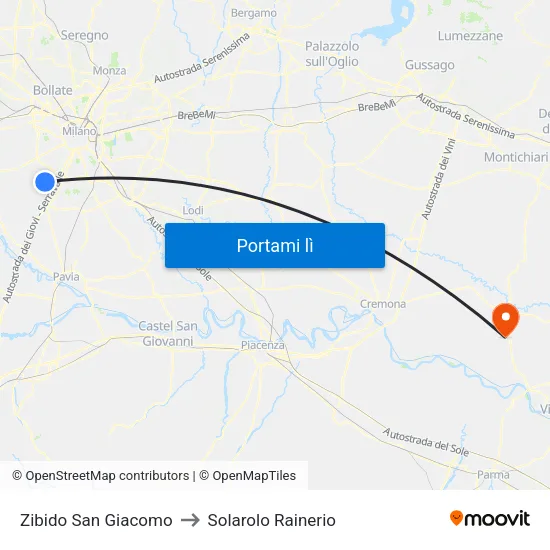 Zibido San Giacomo to Solarolo Rainerio map