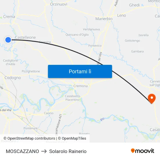 MOSCAZZANO to Solarolo Rainerio map