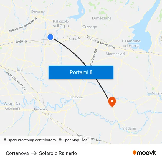Cortenova to Solarolo Rainerio map
