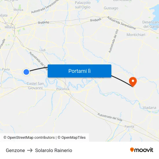 Genzone to Solarolo Rainerio map