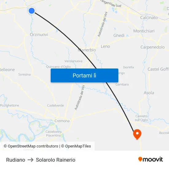 Rudiano to Solarolo Rainerio map
