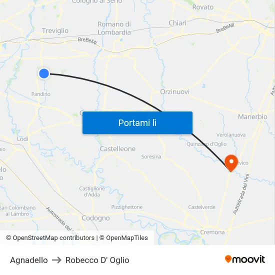 Agnadello to Robecco D' Oglio map