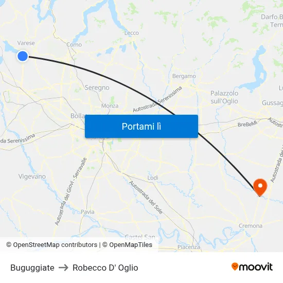 Buguggiate to Robecco D' Oglio map
