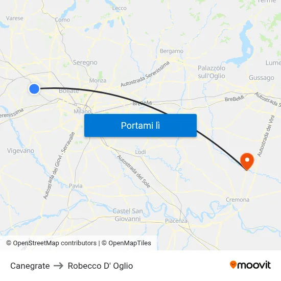 Canegrate to Robecco D' Oglio map