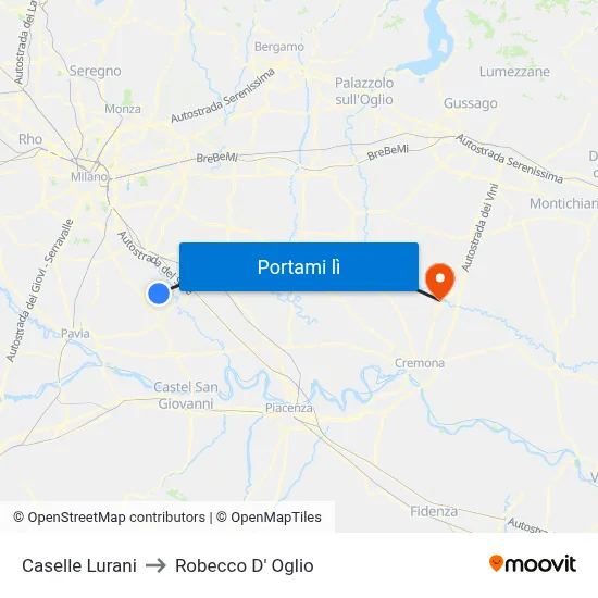 Caselle Lurani to Robecco D' Oglio map