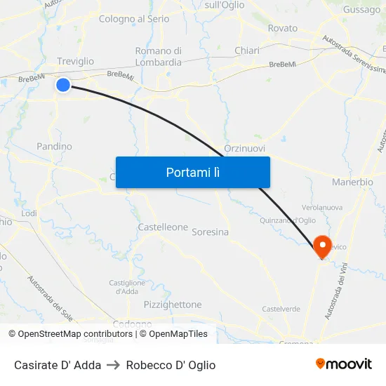 Casirate D' Adda to Robecco D' Oglio map