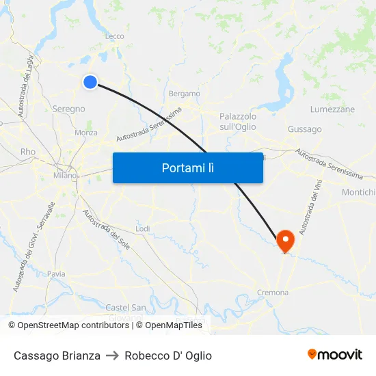Cassago Brianza to Robecco D' Oglio map