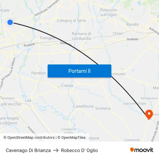 Cavenago Di Brianza to Robecco D' Oglio map