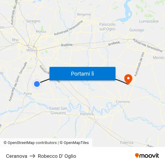 Ceranova to Robecco D' Oglio map
