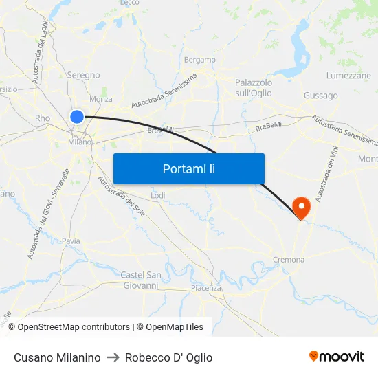 Cusano Milanino to Robecco D' Oglio map