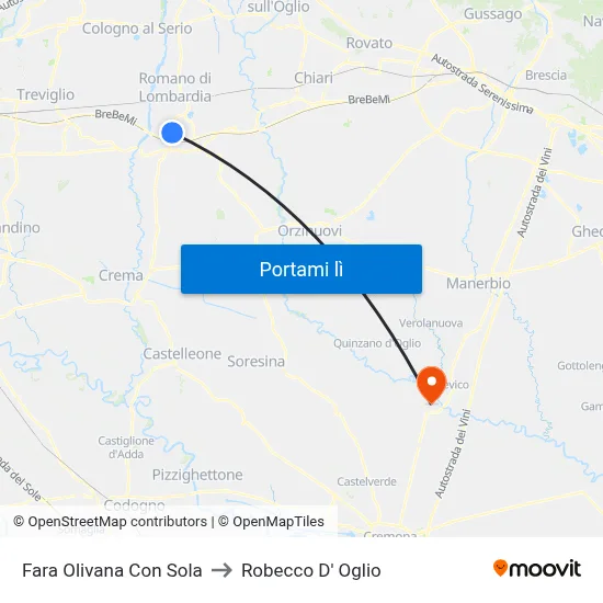 Fara Olivana Con Sola to Robecco D' Oglio map