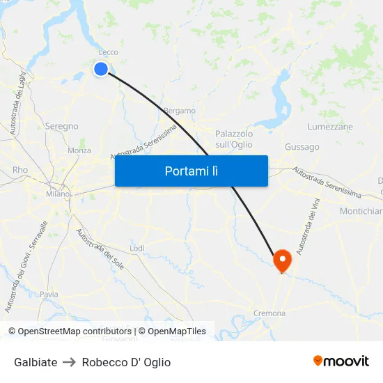 Galbiate to Robecco D' Oglio map