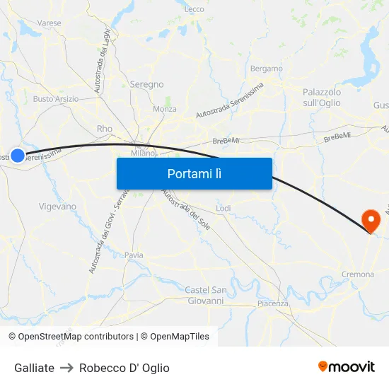 Galliate to Robecco D' Oglio map