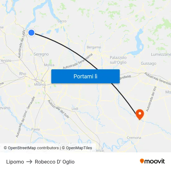 Lipomo to Robecco D' Oglio map