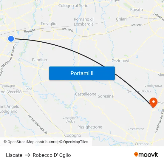 Liscate to Robecco D' Oglio map
