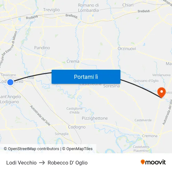 Lodi Vecchio to Robecco D' Oglio map