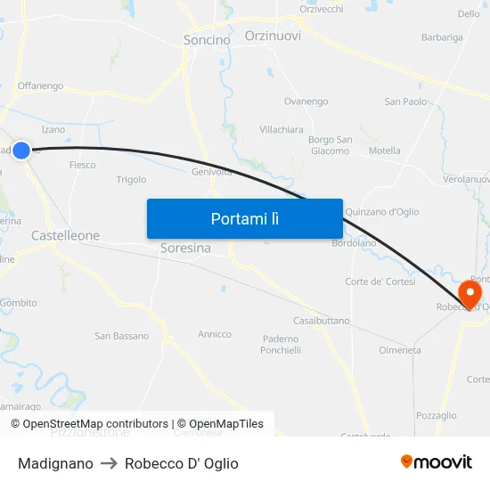 Madignano to Robecco D' Oglio map