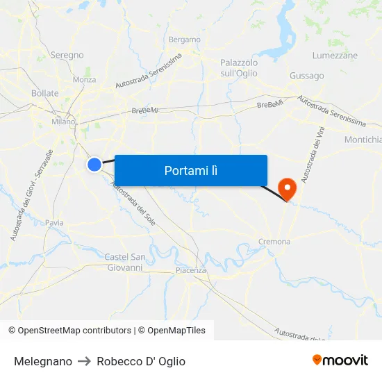 Melegnano to Robecco D' Oglio map
