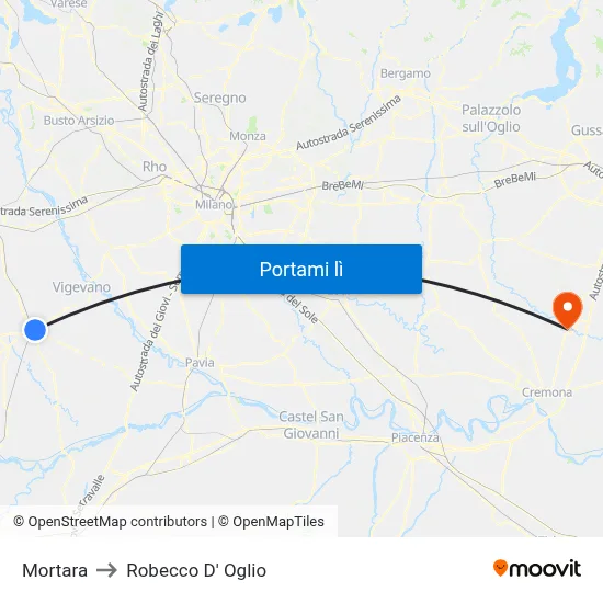 Mortara to Robecco D' Oglio map