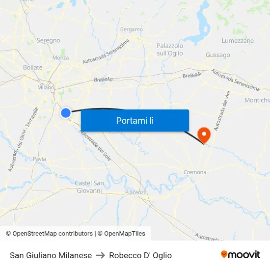 San Giuliano Milanese to Robecco D' Oglio map