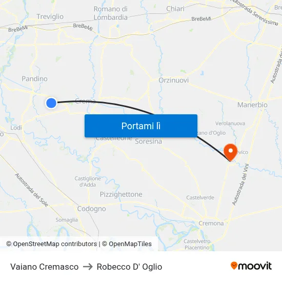 Vaiano Cremasco to Robecco D' Oglio map