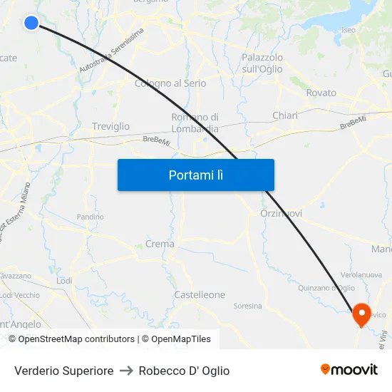 Verderio Superiore to Robecco D' Oglio map