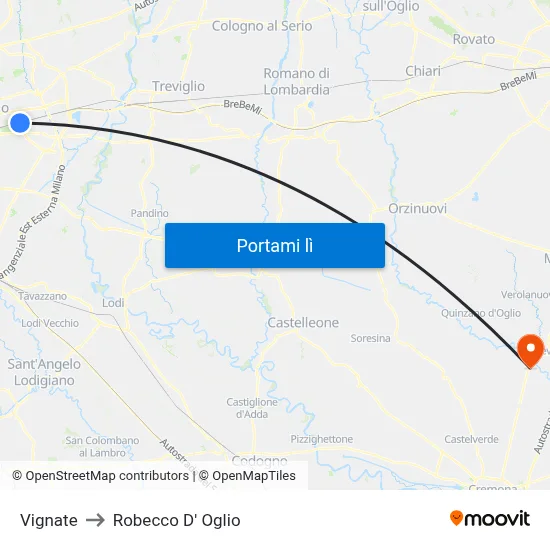 Vignate to Robecco D' Oglio map