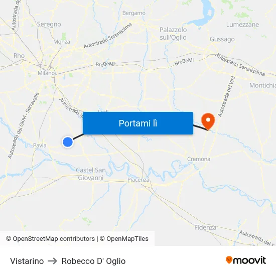 Vistarino to Robecco D' Oglio map