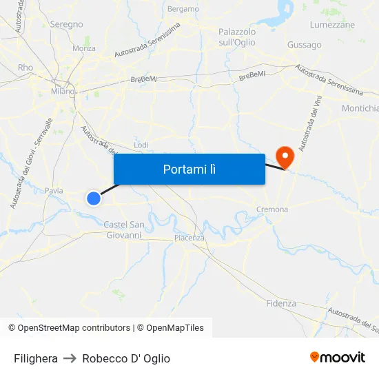 Filighera to Robecco D' Oglio map