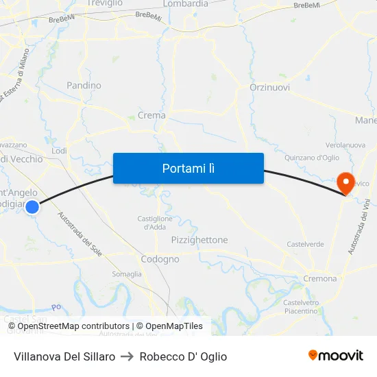 Villanova Del Sillaro to Robecco D' Oglio map