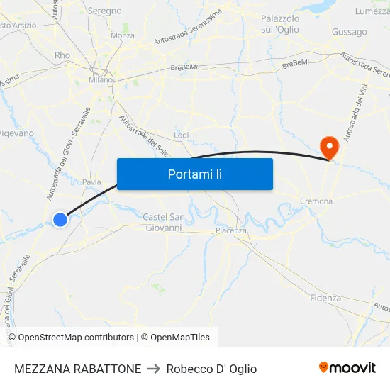 MEZZANA RABATTONE to Robecco D' Oglio map
