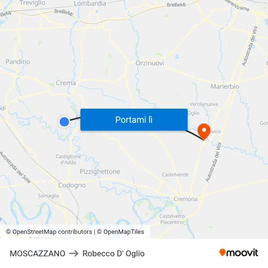 MOSCAZZANO to Robecco D' Oglio map