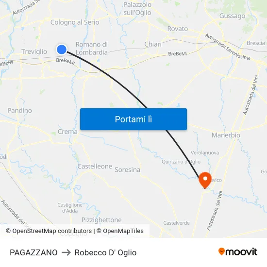 PAGAZZANO to Robecco D' Oglio map