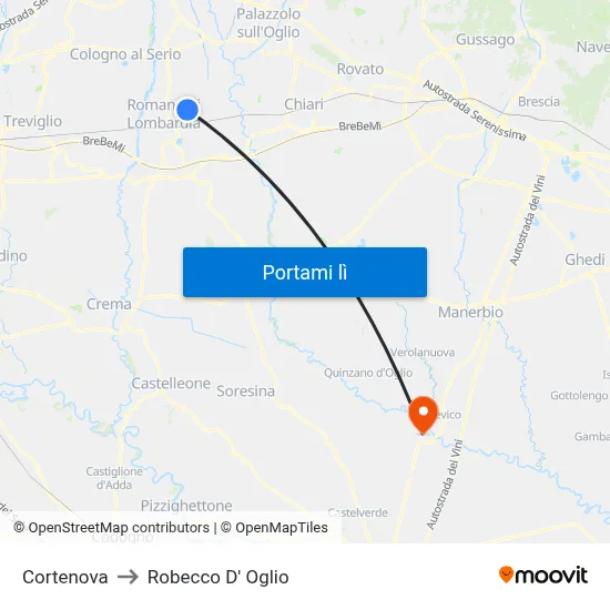 Cortenova to Robecco D' Oglio map
